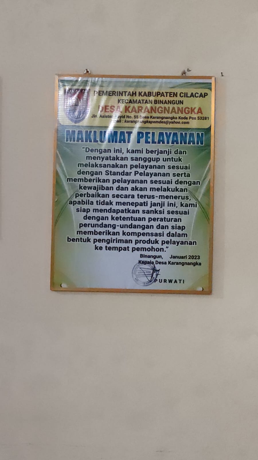 MAKLUMAT PELAYANAN DESA KARANGNNAGKA